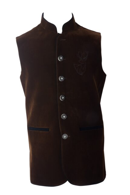 Brown Wool Embroidered German Waistcoat