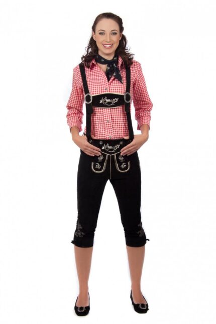 Elegant Black Kniebund Lederhosen for Stylish Ladies