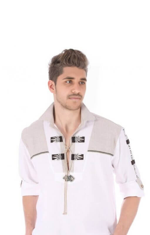Men's Embroidered Trachten White Shirt