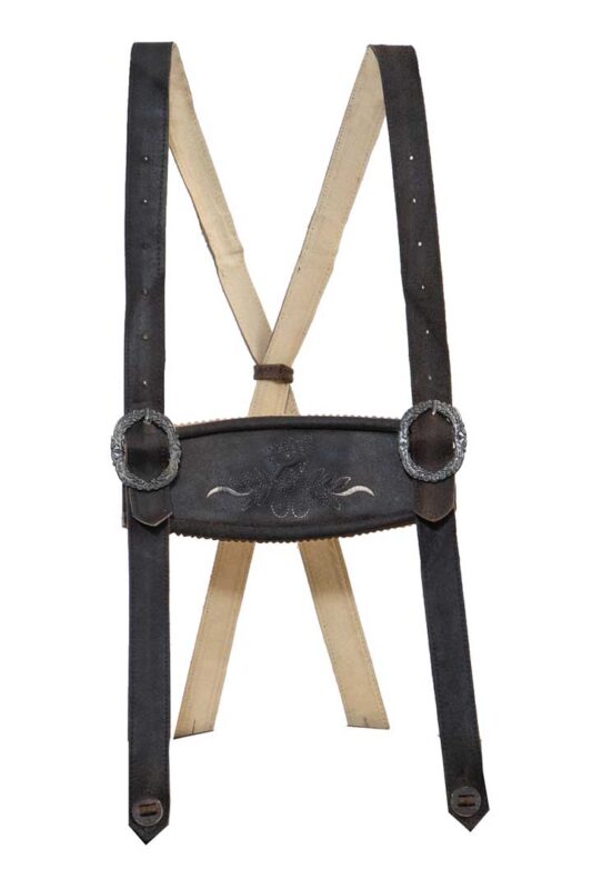 Grey Leather Suspenders for Oktoberfest
