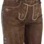 Women Authentic Bavarian Lederhosen Short Dark Brown