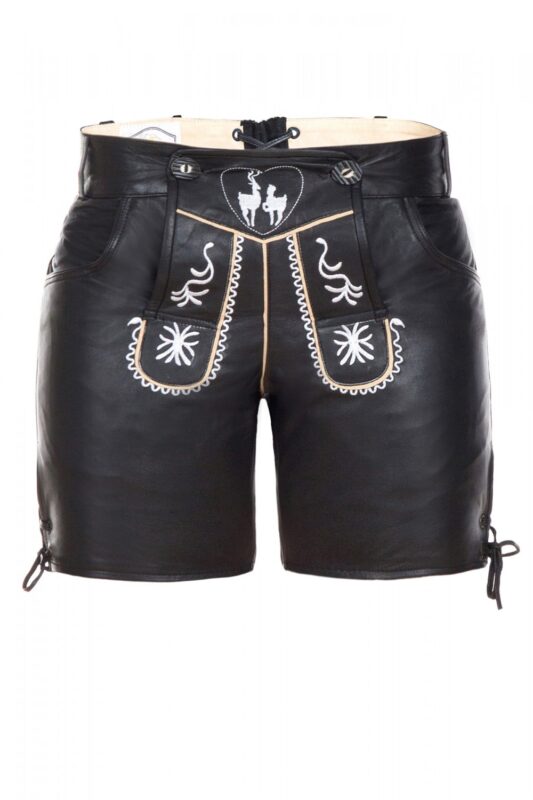 Women Deer Embroidery Black Lederhosen